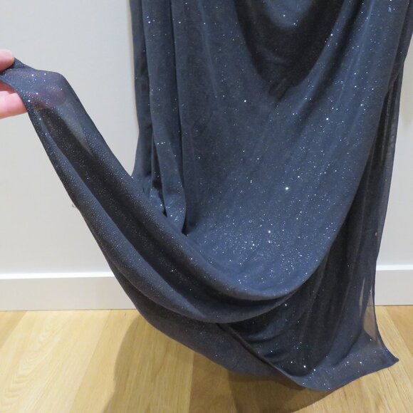 ALEX EVENINGS Cowl Neck Cap Sleeve Glitter Maxi Gown Dress in Dark Gray Cocktail - Picture 9 of 14